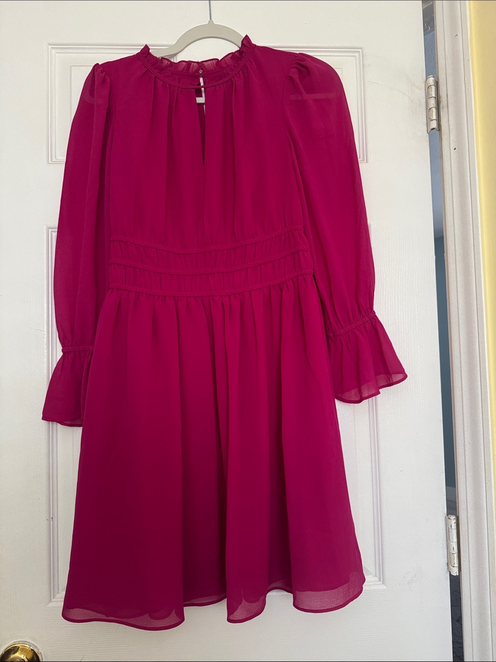 Vince Camuto Girls Fuchsia Ruffle Neck Long-Sleeve Dress